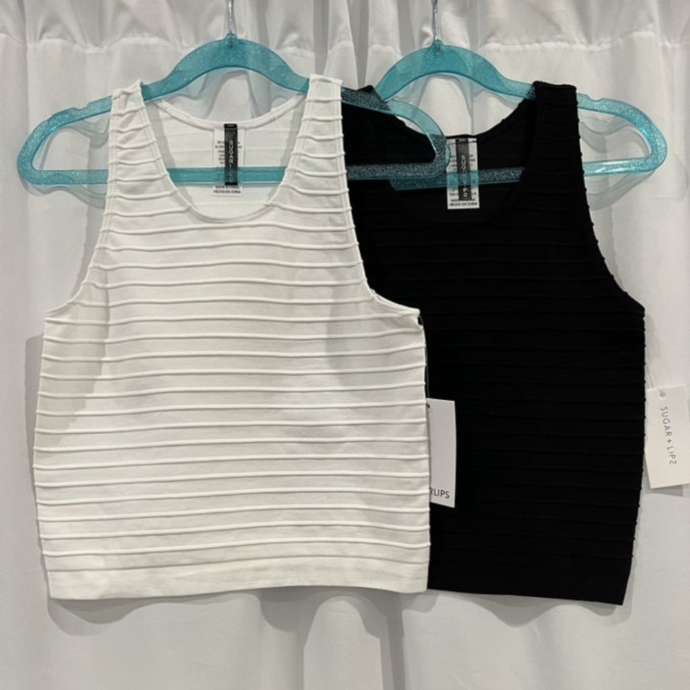 White Ribbed Tank Tops/Black sold out